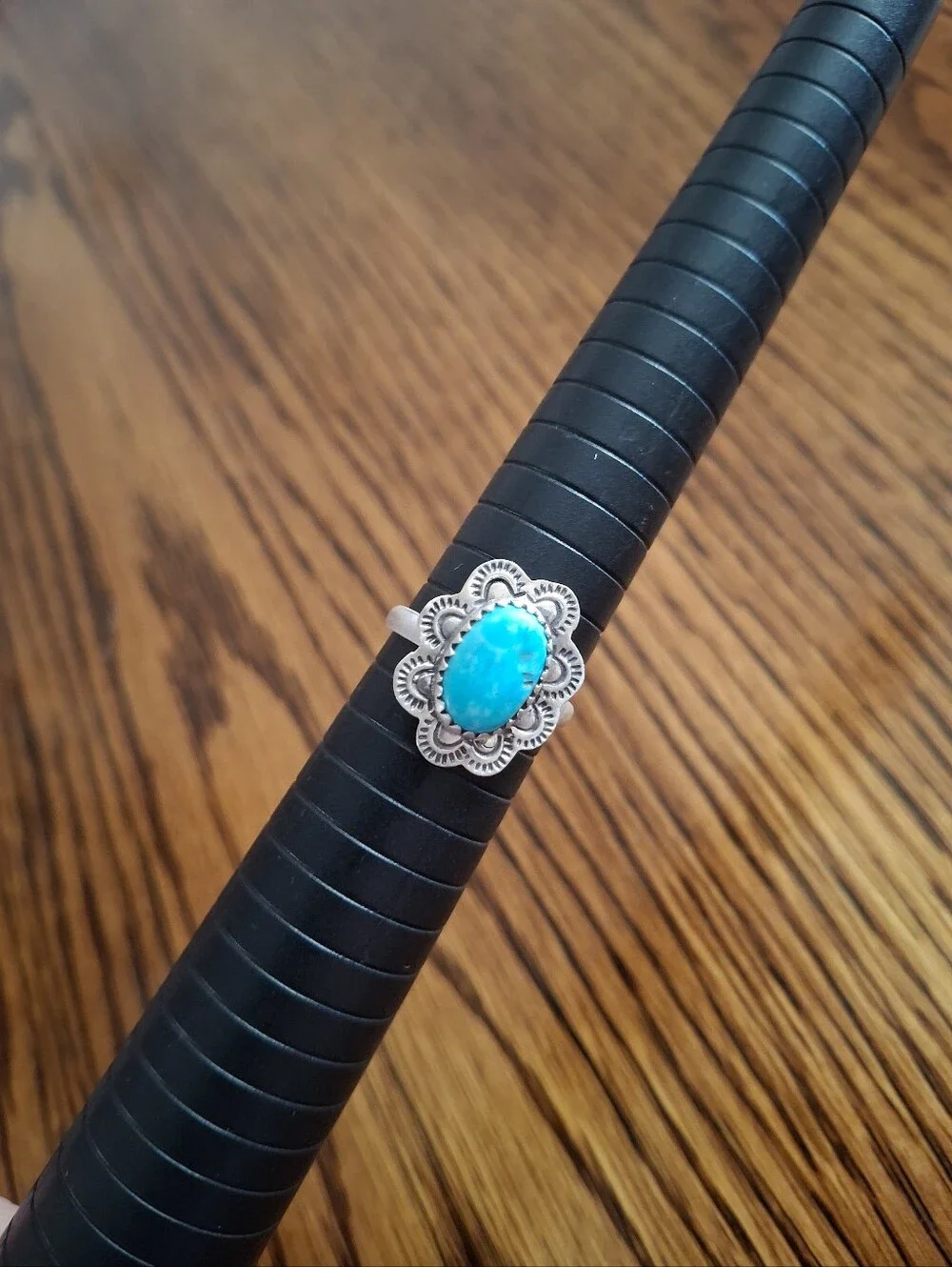 Turquoise Natural Stone With Sterling Silver Frame And Band Size 8